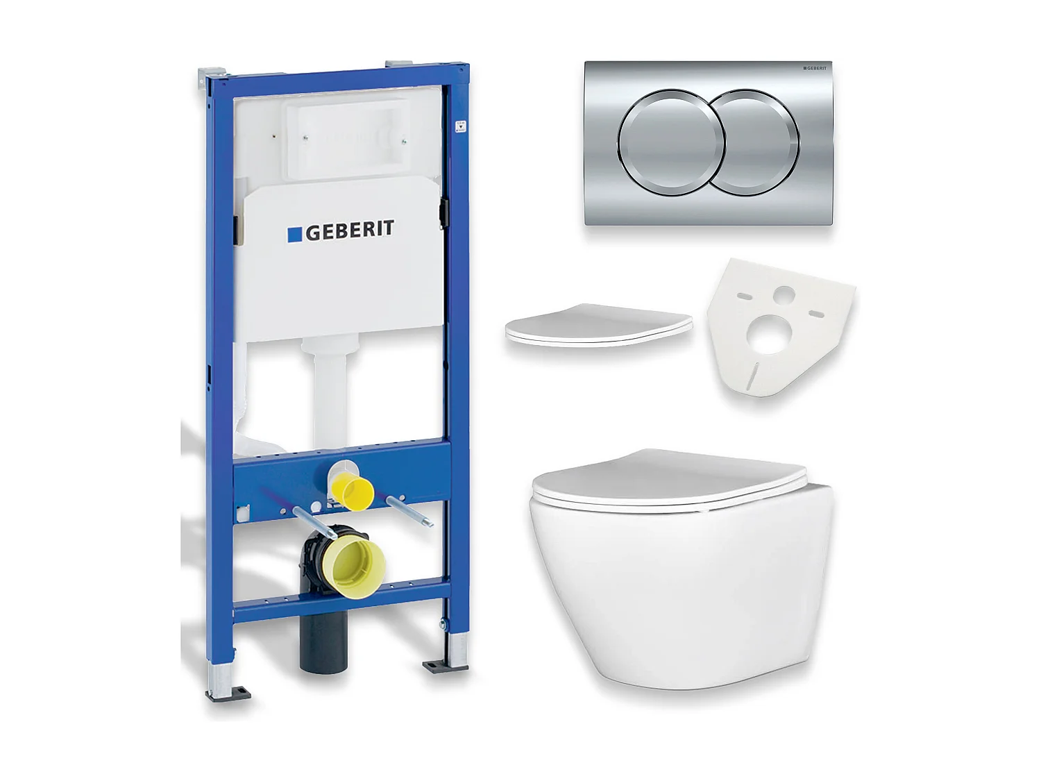 WC-SET: Voorwandelement Duofix + toilet Slim Soft-Close Desna wit + geluidsisolerende mat + bedieningsplaat in chroom
