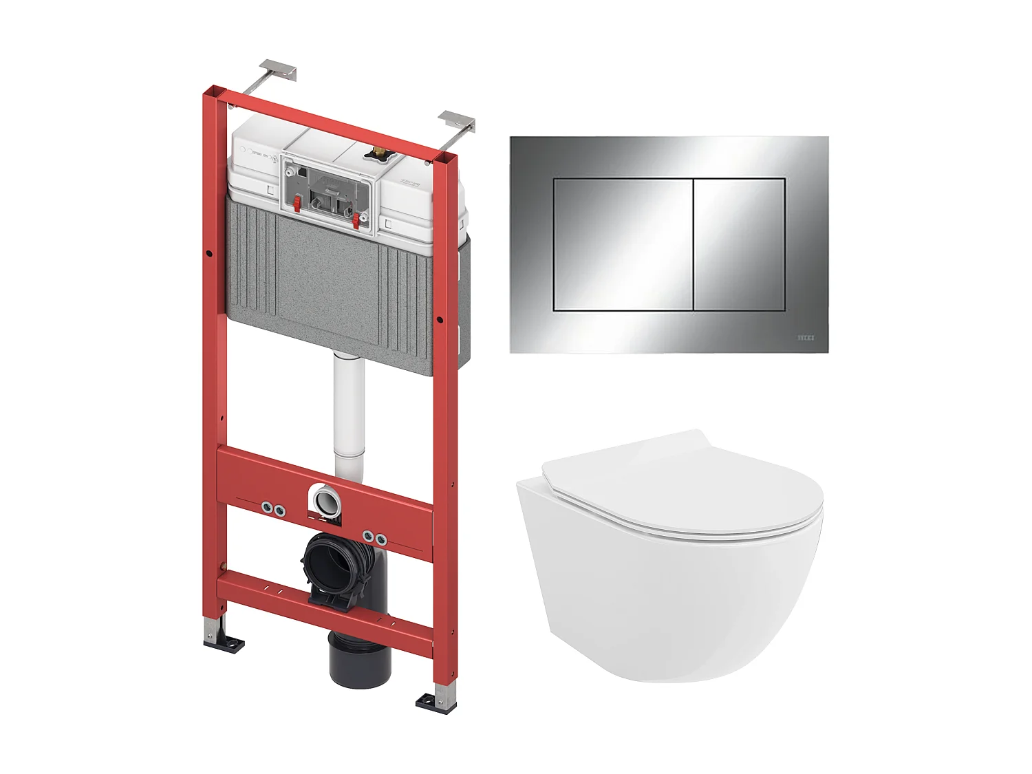 WC-SET: Voorwandelement TECEbase + toilet Rolo wit + geluidsisolatiemat + bedieningsplaat in chroom