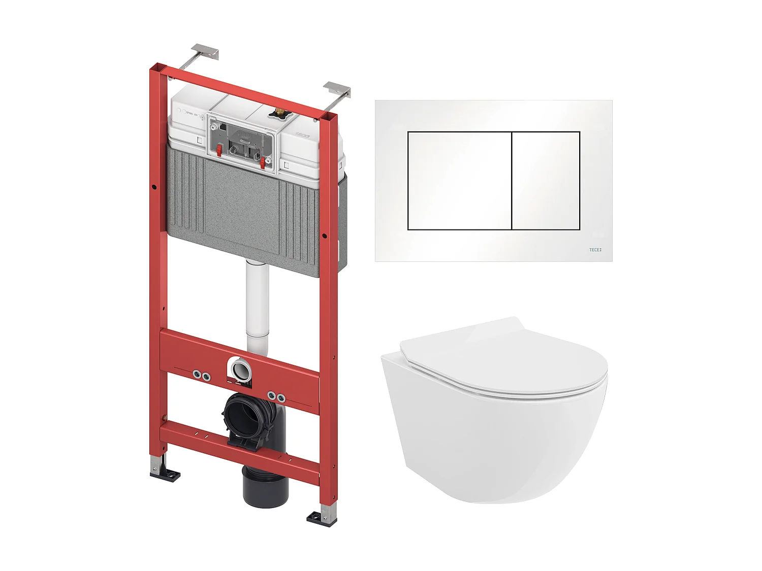 WC-SET: Voorwandelement TECEbase + toilet Rolo wit + geluidsisolatiemat + bedieningsplaat in wit
