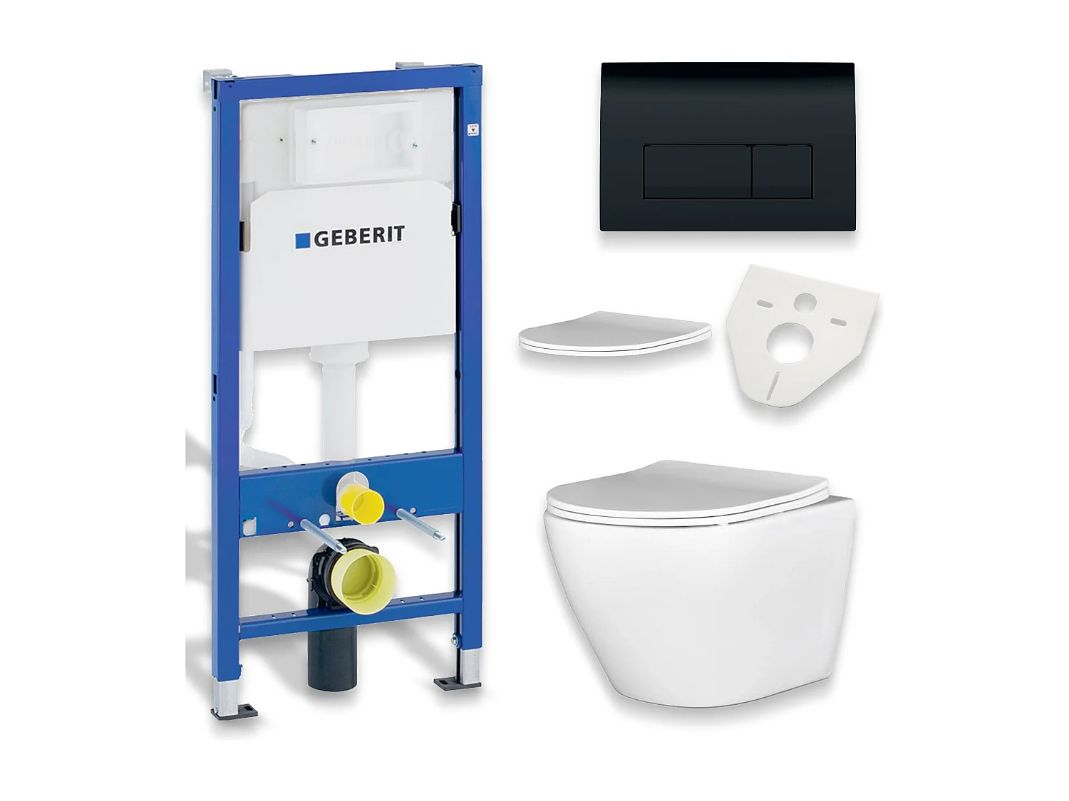 WC-SET: Voorwandelement Duofix + toilet Slim Soft-Close Desna wit + geluidsisolerende mat + bedieningsplaat in zwart