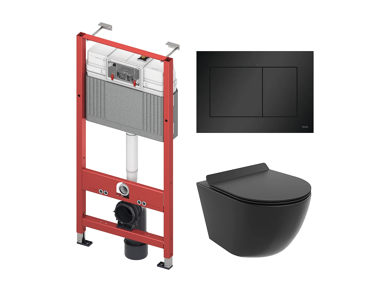 WC-SET: Voorwandelement TECEbase + toilet Rolo zwart + geluidsisolatiemat + bedieningsplaat in zwart
