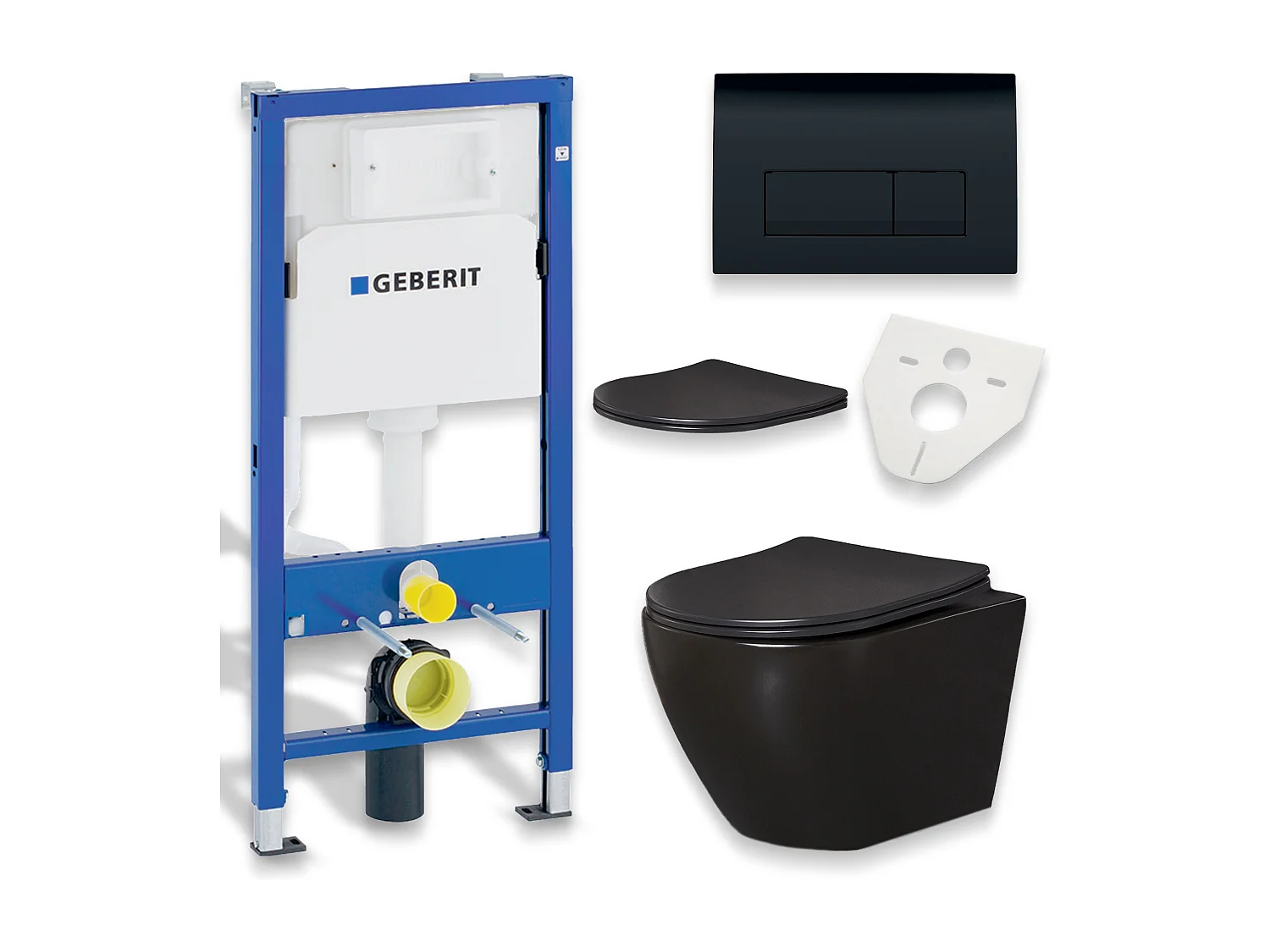 WC-SET: Voorwandelement Duofix + toilet Slim Soft-Close Delos zwart + geluidsisolerende mat + bedieningsplaat in zwart