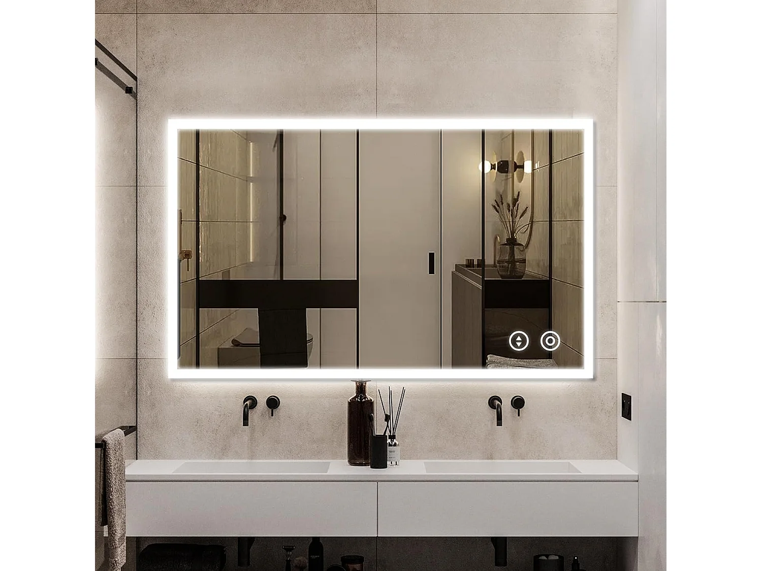 YOLEO Badkamerspiegel met Verlichting, 100 x 60 cm, Wandspiegel met Stopcontact, Touchschakelaar en Anti-Beslagen Functie