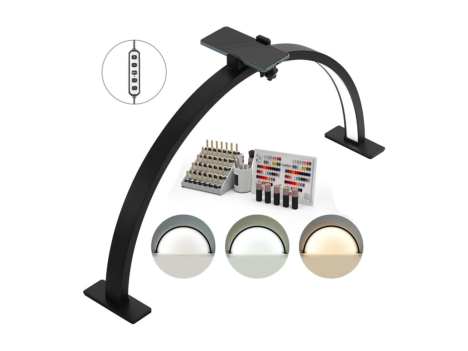 Wimperlamp, SucceBuy, Bureau lamp 30 W in Halvemaanvorm met Telefoonhouder – Instelbare Helderheid
