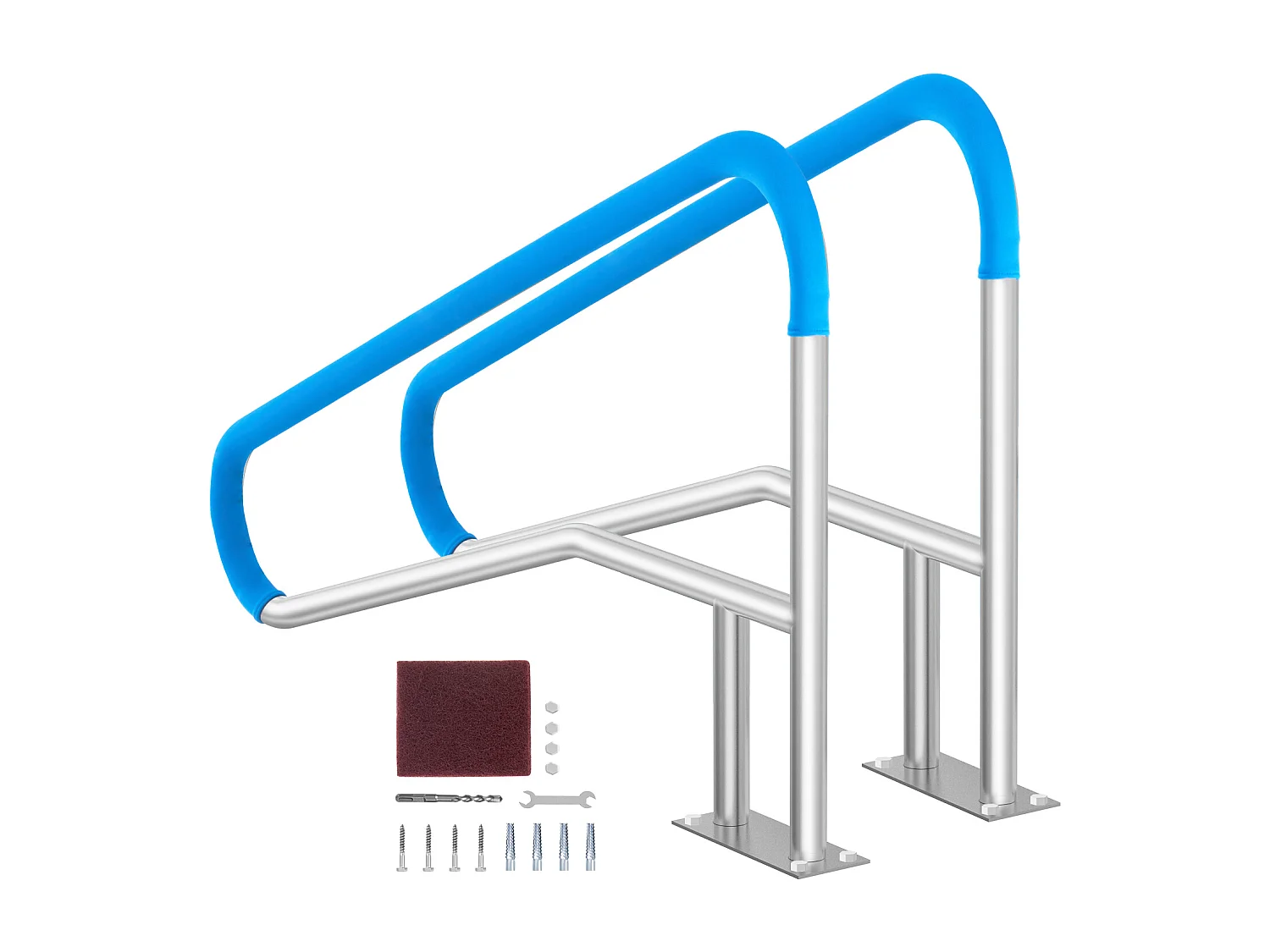 Zwembadleuning, SucceBuy 2-delige 139,5 x 81 cm Roestvrijstalen Zwembadleuning met Bodemplaat voor Hot Tubs