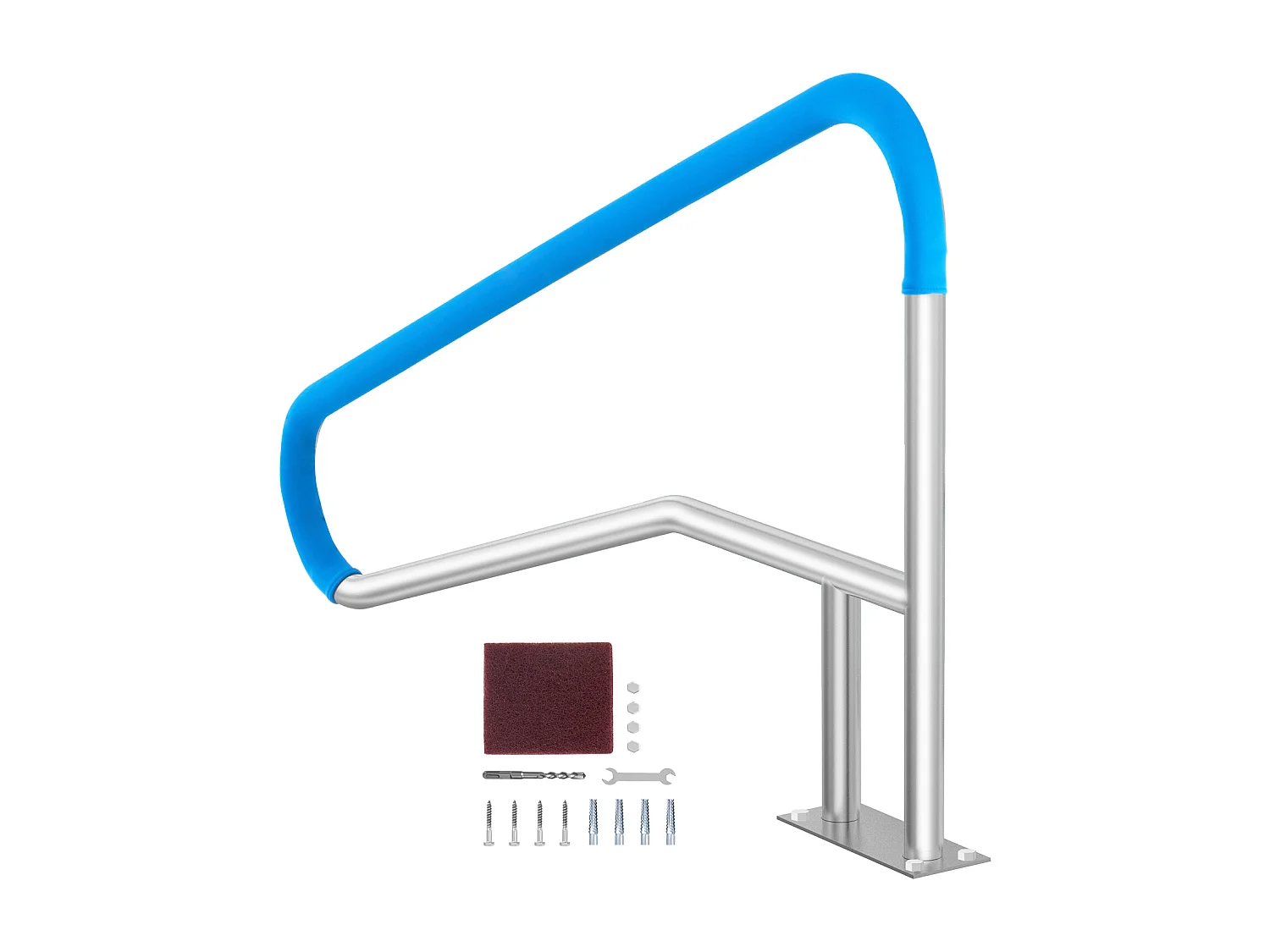 Zwembadleuning, SucceBuy 139,5 x 81 cm Roestvrijstalen Zwembadleuning met Bodemplaat voor Hot Tubs