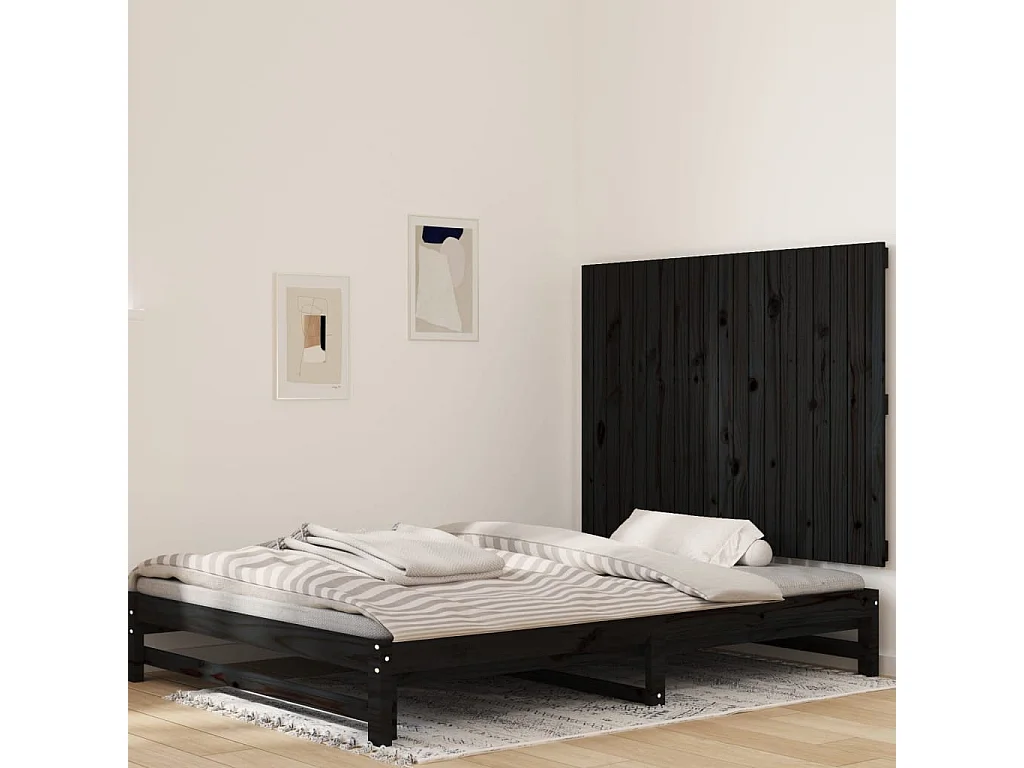 WandHoofdbord | Hoofdeinde 127,5x3x90 cm massief grenenhout zwart