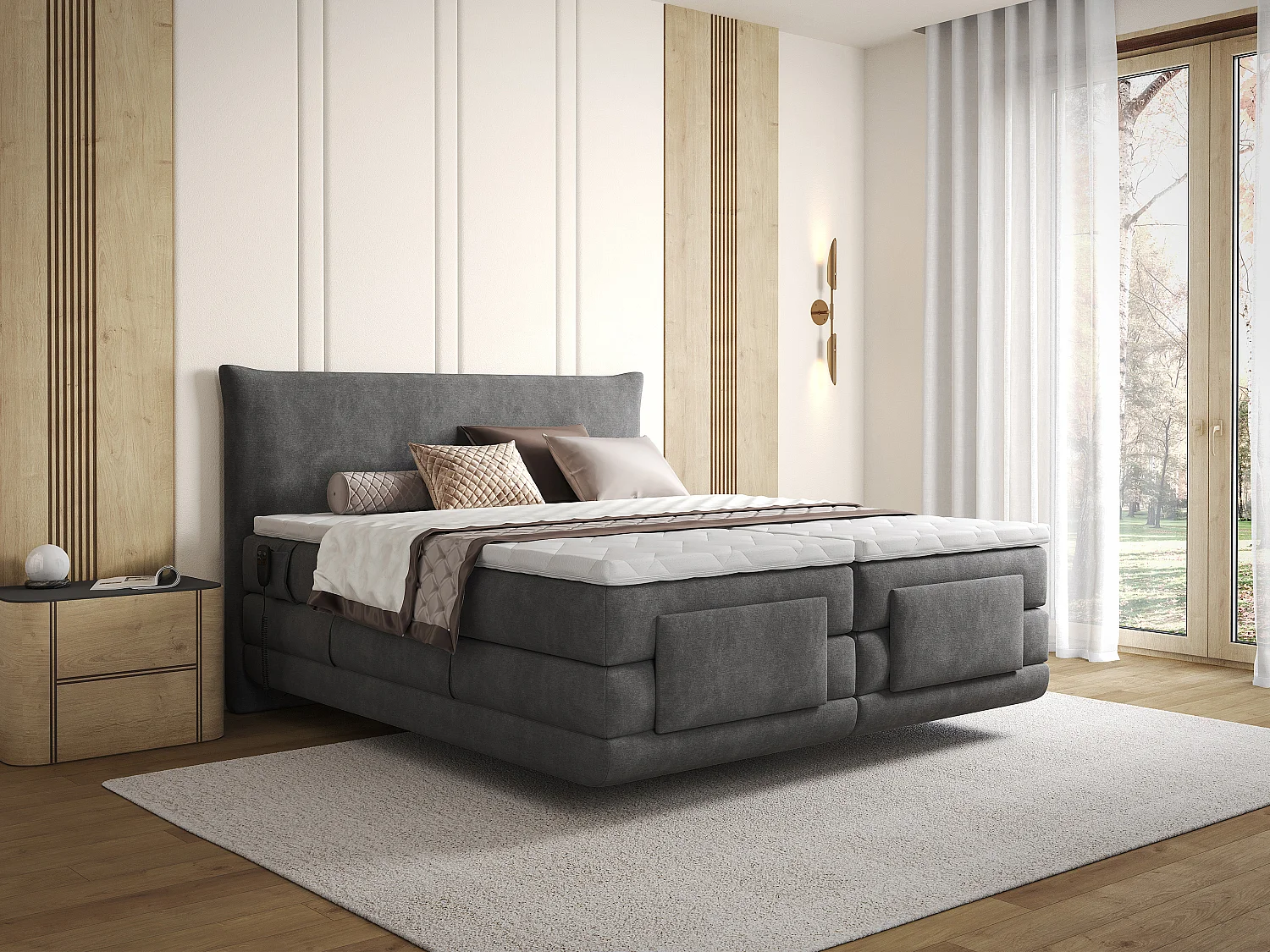 Complete elektrische Boxspring 2 x 80 x 200 cm queensize Antraciet Stof – ZANORO van Palacio