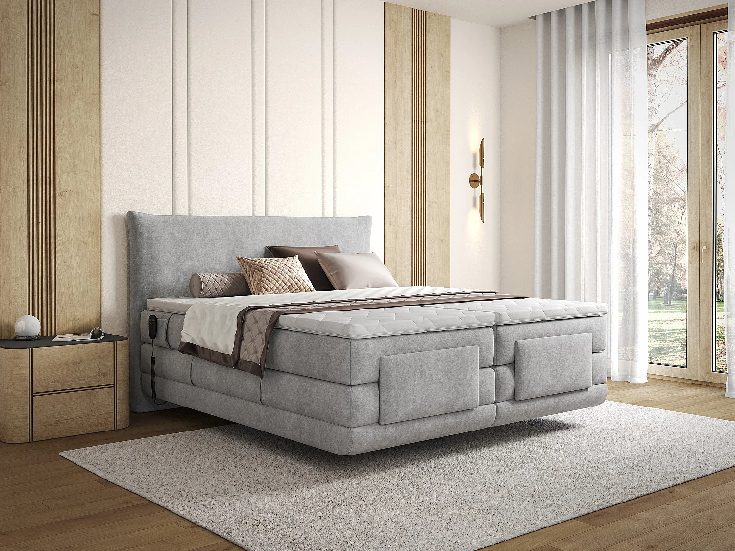 Complete elektrische Boxspring 2 x 90 x 200 cm kingsize Lichtgrijs Stof – ZANORO van Palacio
