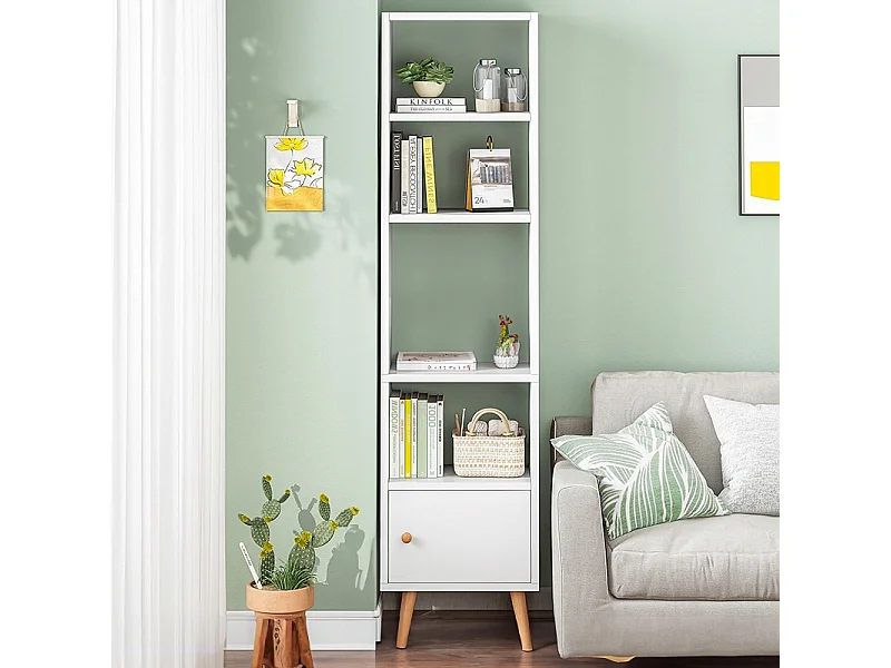 Witte staande boekenkast hooge planken scandinavische kast