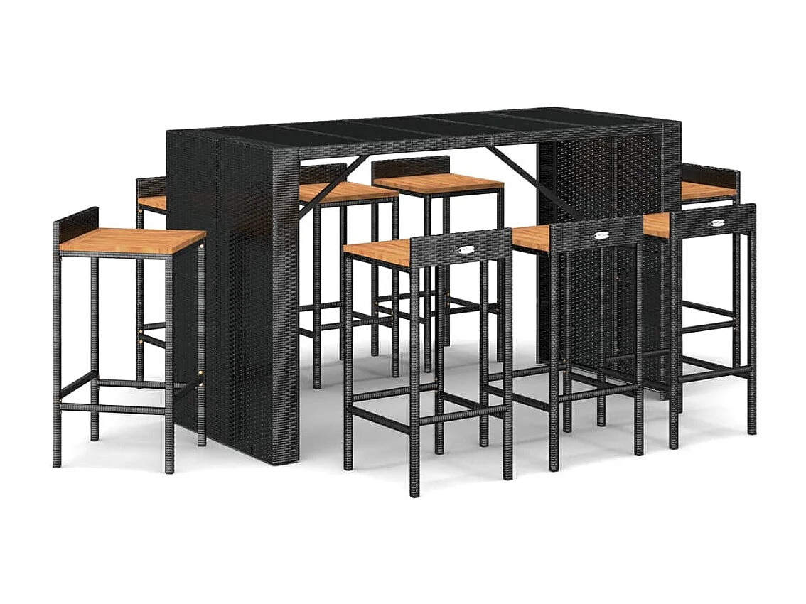 Zylen  9-delige Tuinbarset poly rattan en massief acaciahout zwart