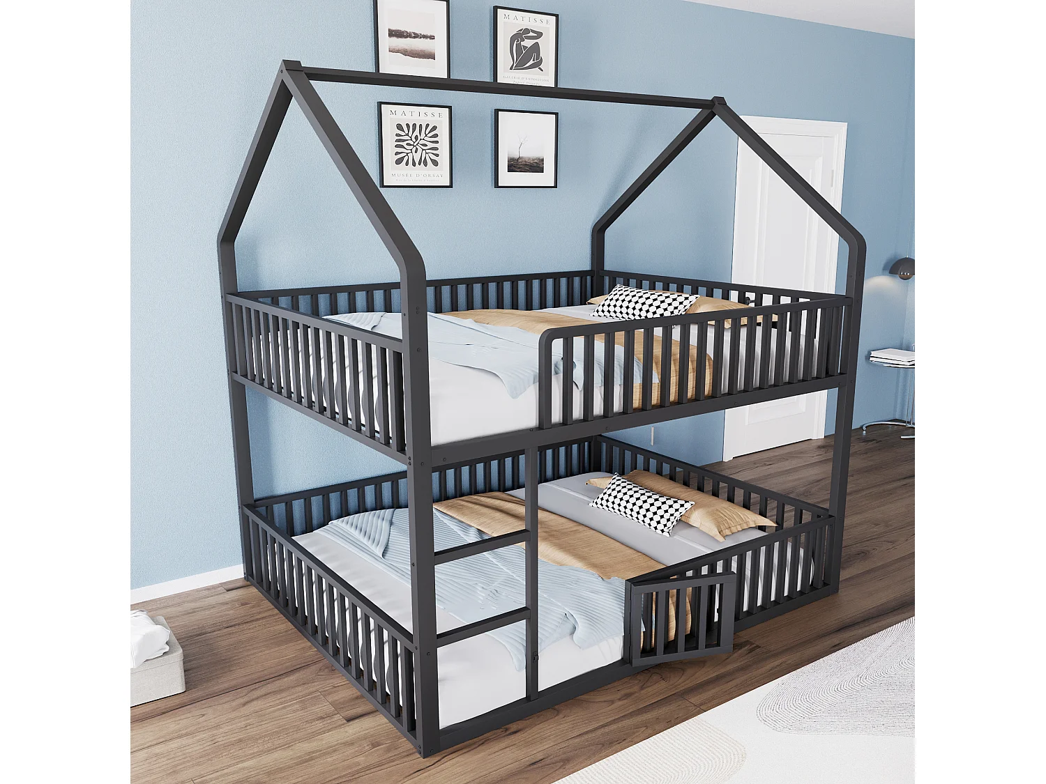 Zwarte kinder stapelbed 140x200cm met ladder, metalen frame, zonder matras
