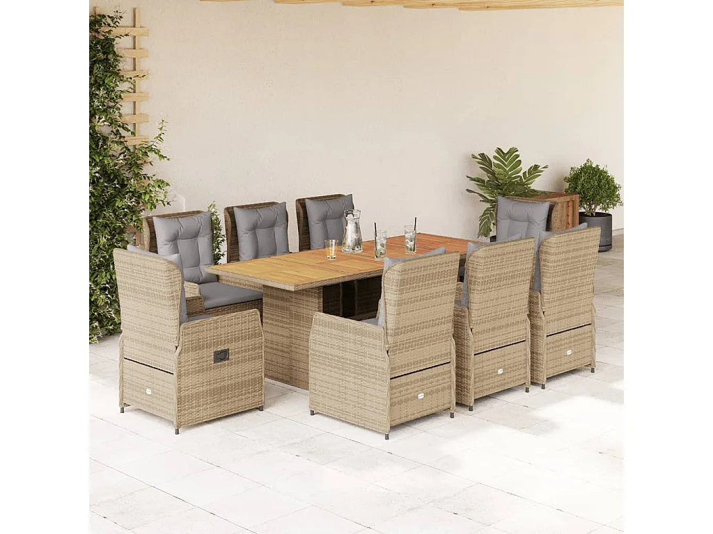 Zion  9-delige Tuinset met kussens poly rattan beige