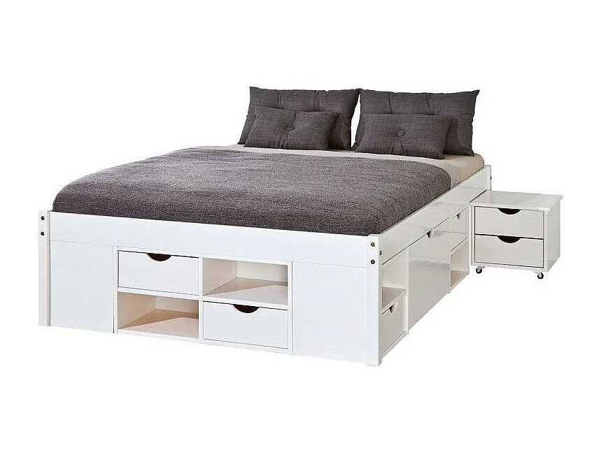 Jam wit gelakt massief grenen multi-opbergbed 140×200 cm