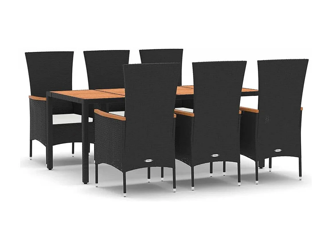 Ziriel  7-delige Tuinset met kussens poly rattan zwart
