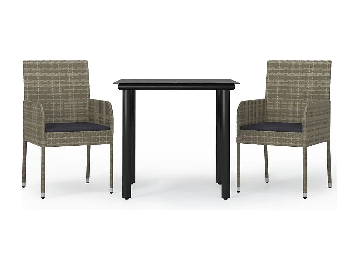 Zyldr  3-delige Tuinset met kussens poly rattan zwart en grijs