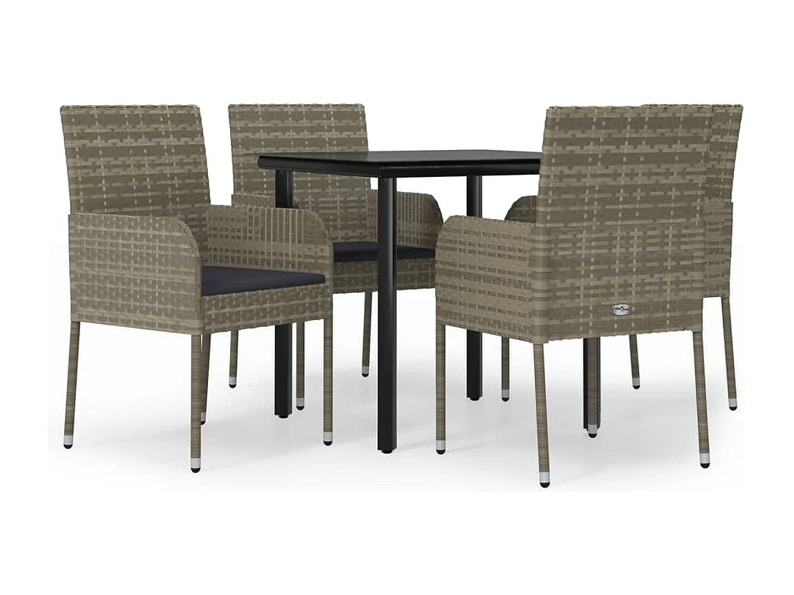 Zyldr  5-delige Tuinset met kussens poly rattan zwart en grijs