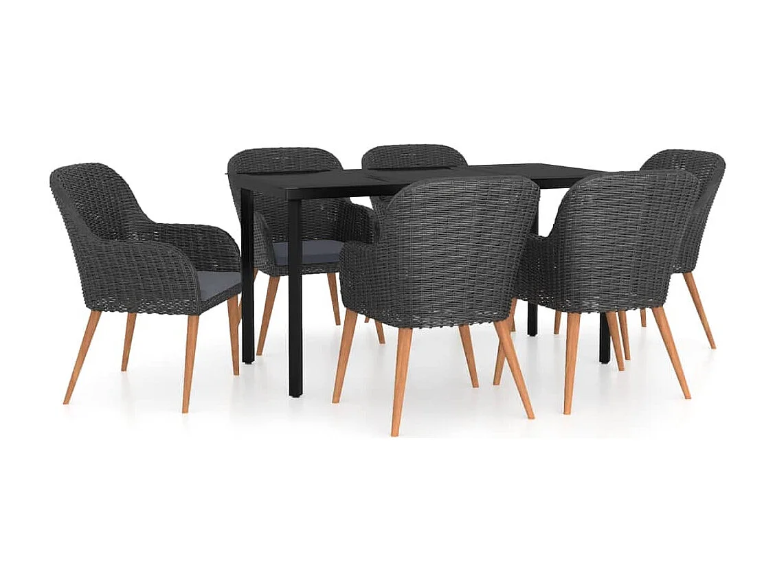 Zevrik  7-delige Tuinset met kussens zwart