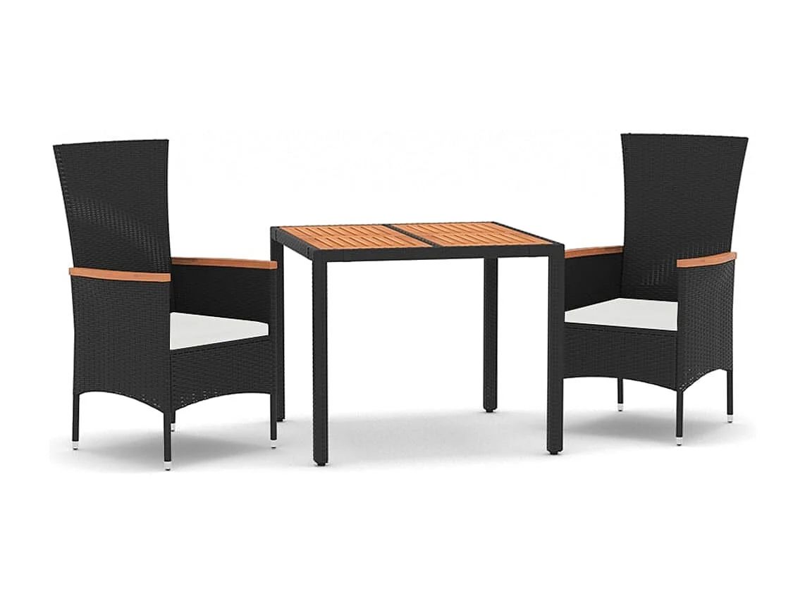 Ziriel  3-delige Tuinset met kussens poly rattan zwart