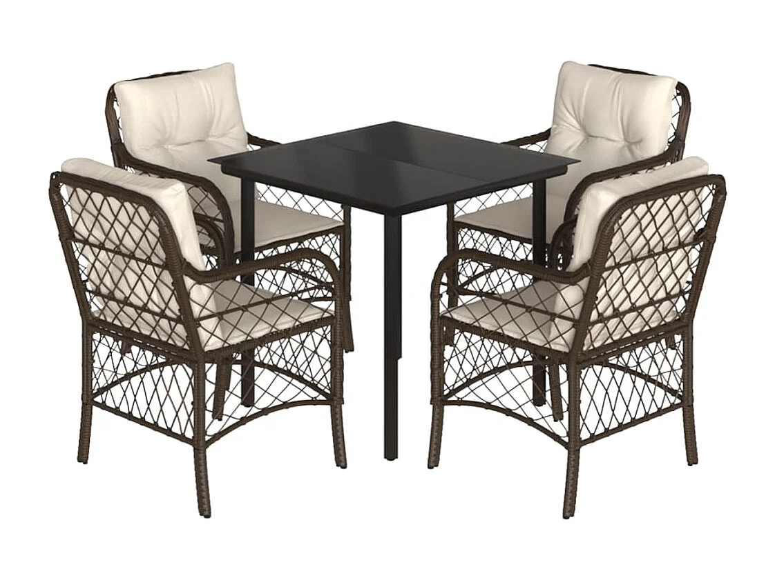 Zynrik  5-delige Tuinset met kussens poly rattan bruin