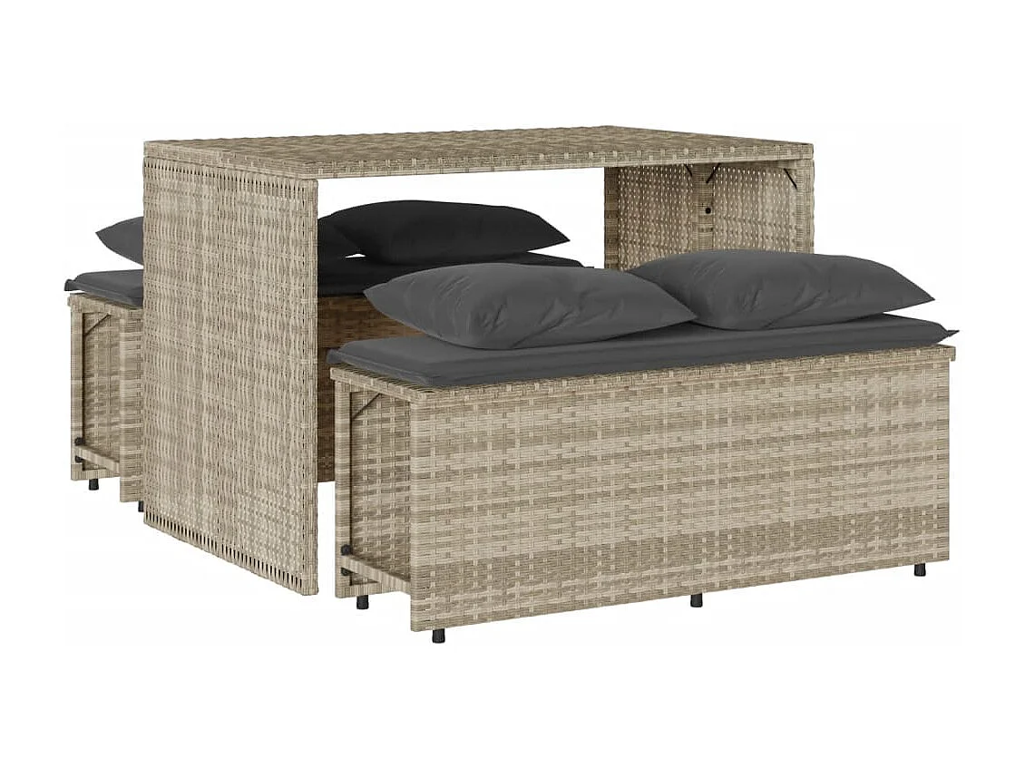 Zizo  3-delige Tuinset met kussens poly rattan lichtgrijs