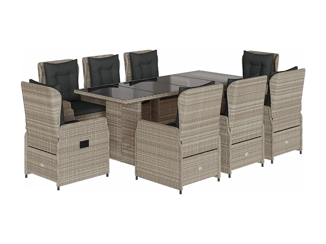 Zion  9-delige Tuinset met kussens poly rattan lichtgrijs