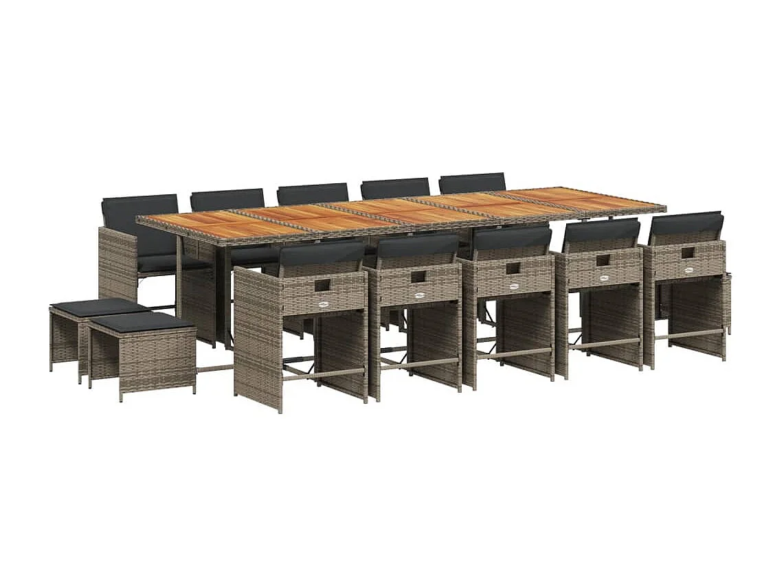 Zenn  15-delige Tuinset met kussens poly rattan grijs