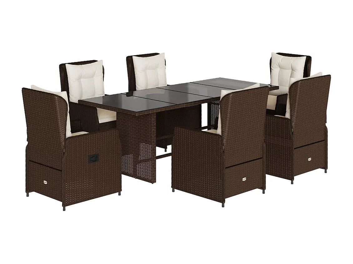 Zion  7-delige Tuinset met kussens poly rattan bruin