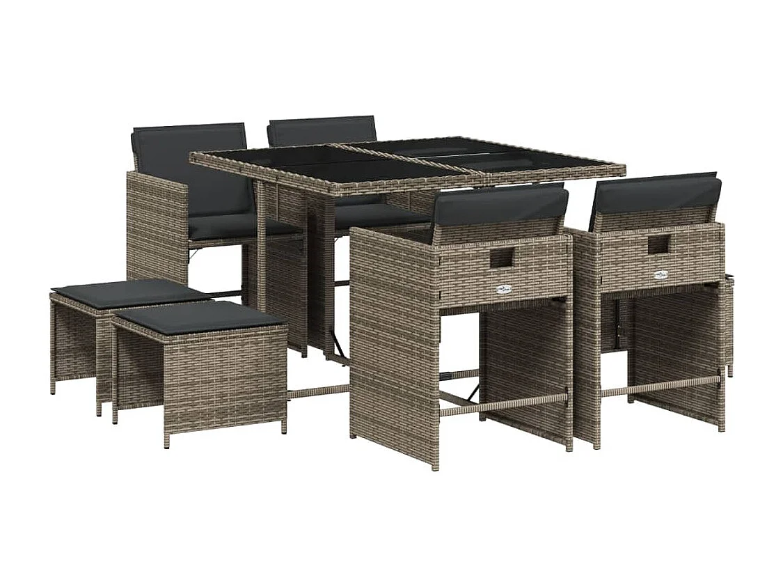 Zenn  9-delige Tuinset met kussens poly rattan grijs
