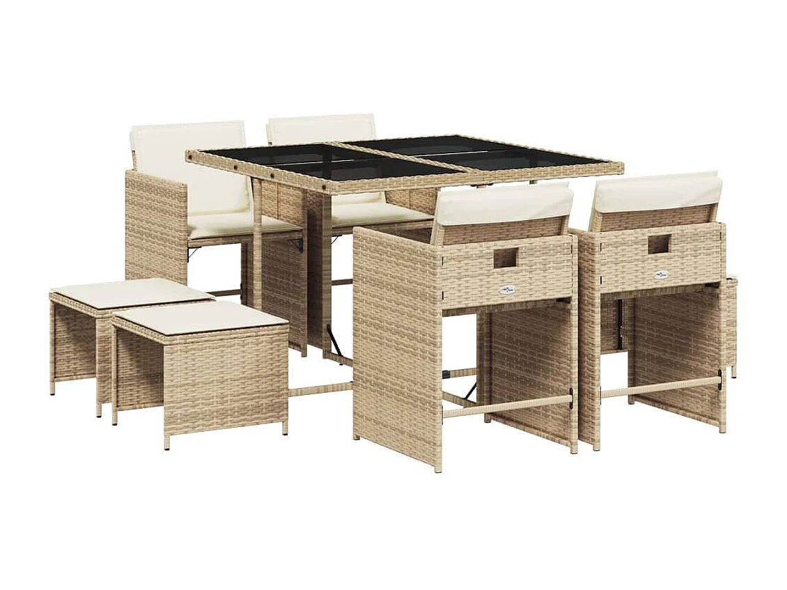 Zenn  9-delige Tuinset met kussens poly rattan beige