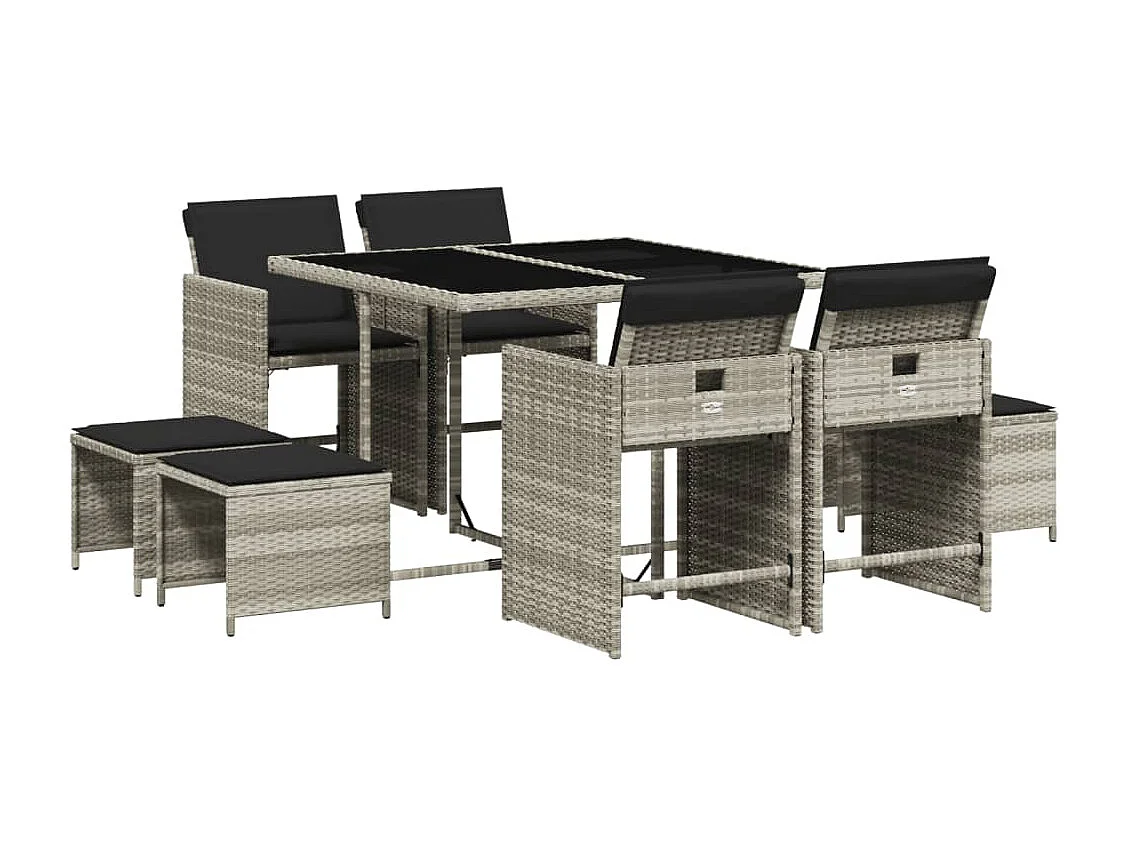 Zenn  9-delige Tuinset met kussens poly rattan lichtgrijs