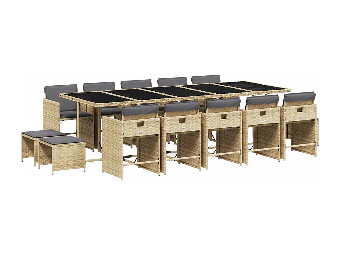 Zenn  15-delige Tuinset met kussens poly rattan gemengd beige