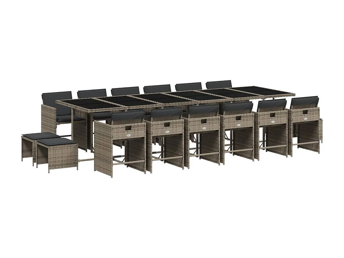Zenn  17-delige Tuinset met kussens poly rattan grijs