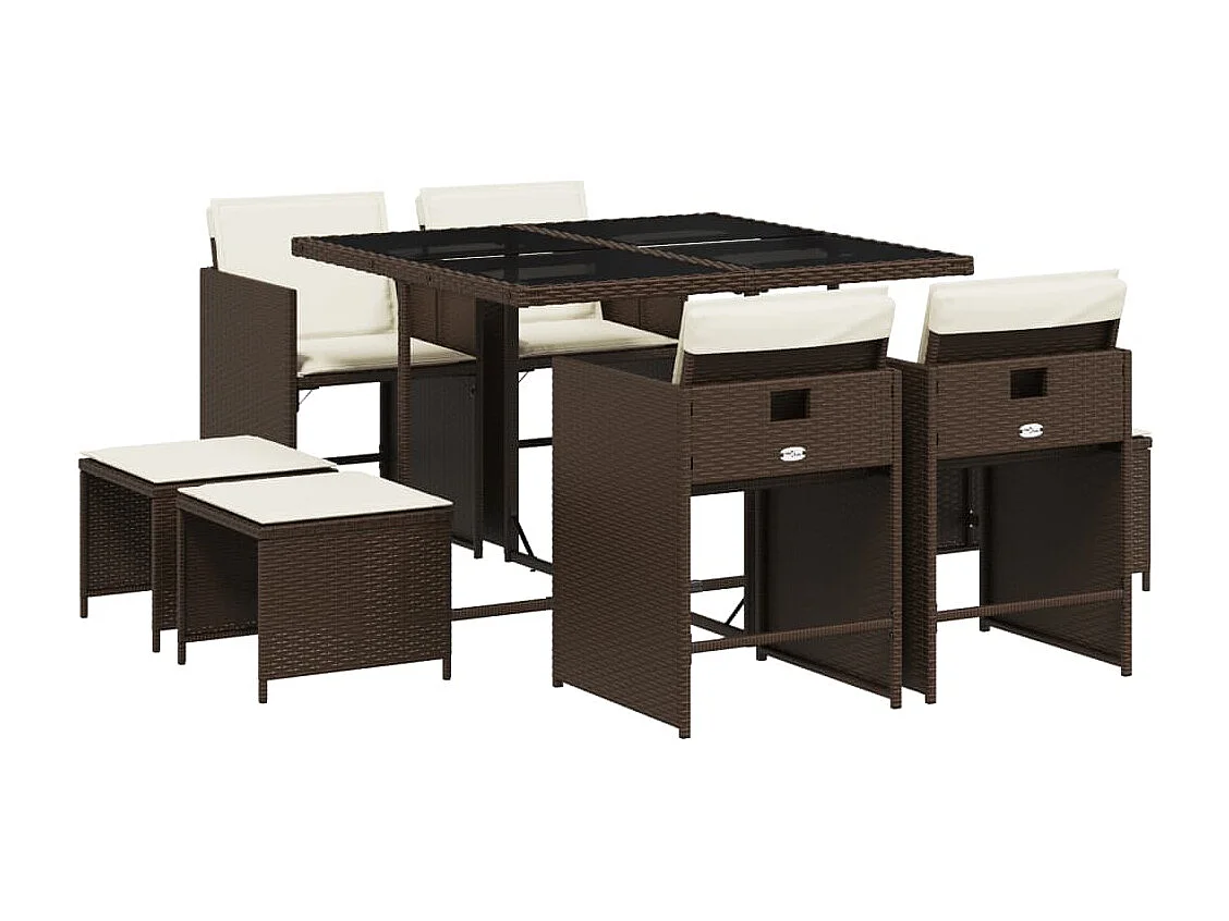 Zenn  9-delige Tuinset met kussens poly rattan bruin