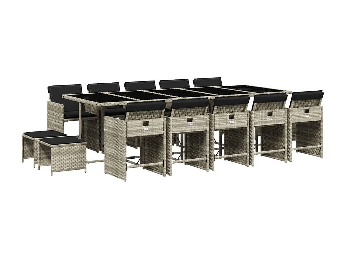 Zenn  15-delige Tuinset met kussens poly rattan lichtgrijs