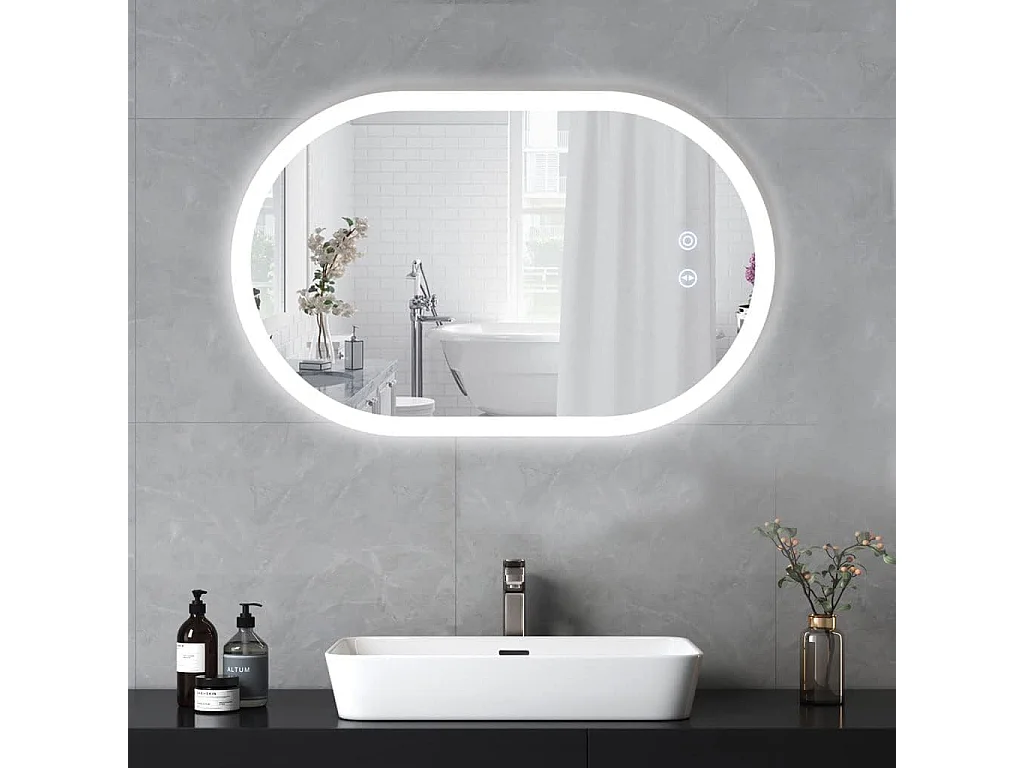 YOLEO Badkamerspiegel met Verlichting – Ovale Wandspiegel 70 x 50 cm, Anti-Beslagen, Touch Schakelaar, 3 Lichtkleuren