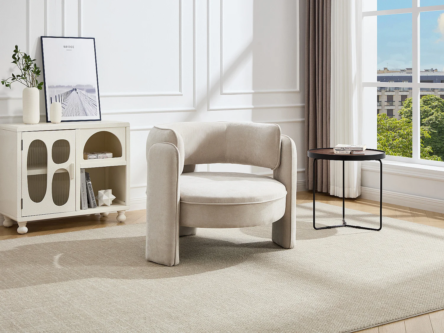 Beige ronde stoffen fauteuil ZORIMO