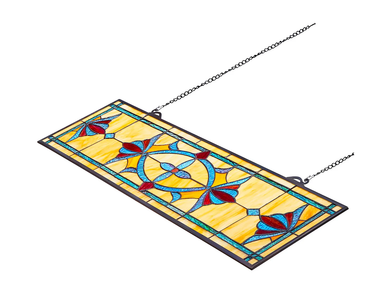 Zonnevanger Glas-in-lood SucceBuy 81,3 x 25 cm, Hangend Glas-in-lood met Ketting, Tiffany-stijl, Horizontaal Rechthoek, Traditioneel Ambacht Vintage voor Decoratie