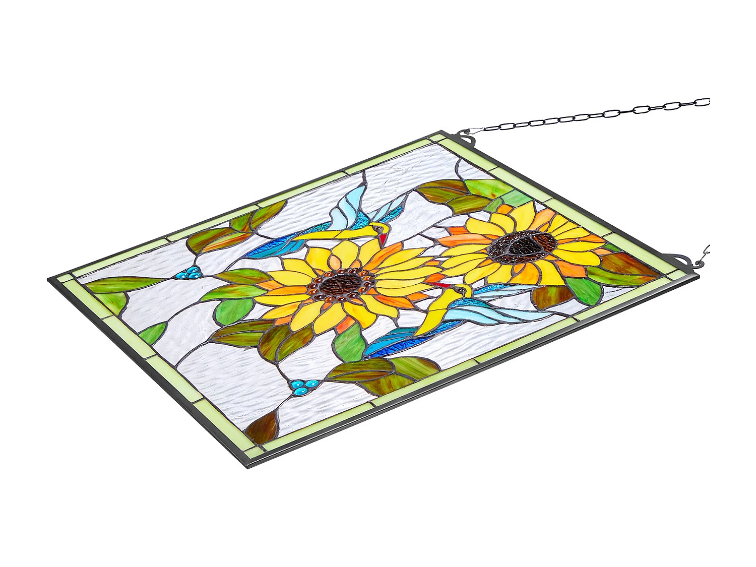 Zonnevanger Glas-in-lood SucceBuy 52 x 50,2 cm, Hangend Glas-in-lood met Ketting, Tiffany-stijl, Verticaal Rechthoek, Traditioneel Ambacht Vintage voor Decoratie