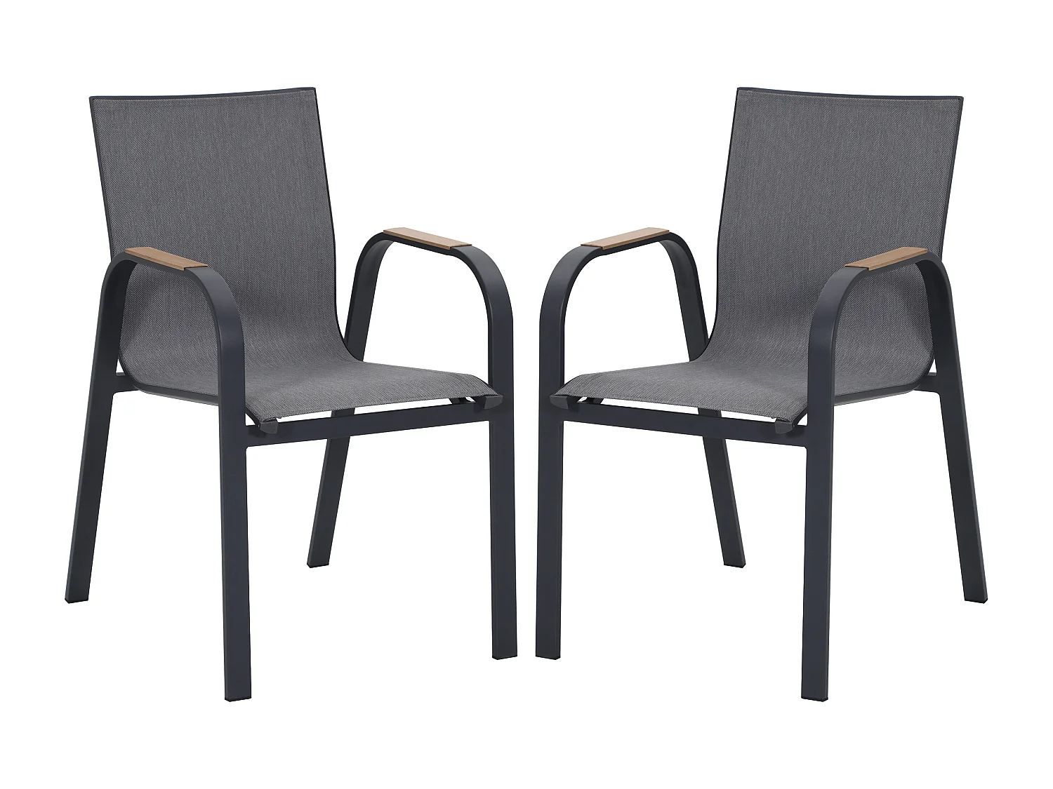 Set van 2 stapelbare tuinstoelen van aluminium en textileen – Antraciet – ZEYVA van MYLIA