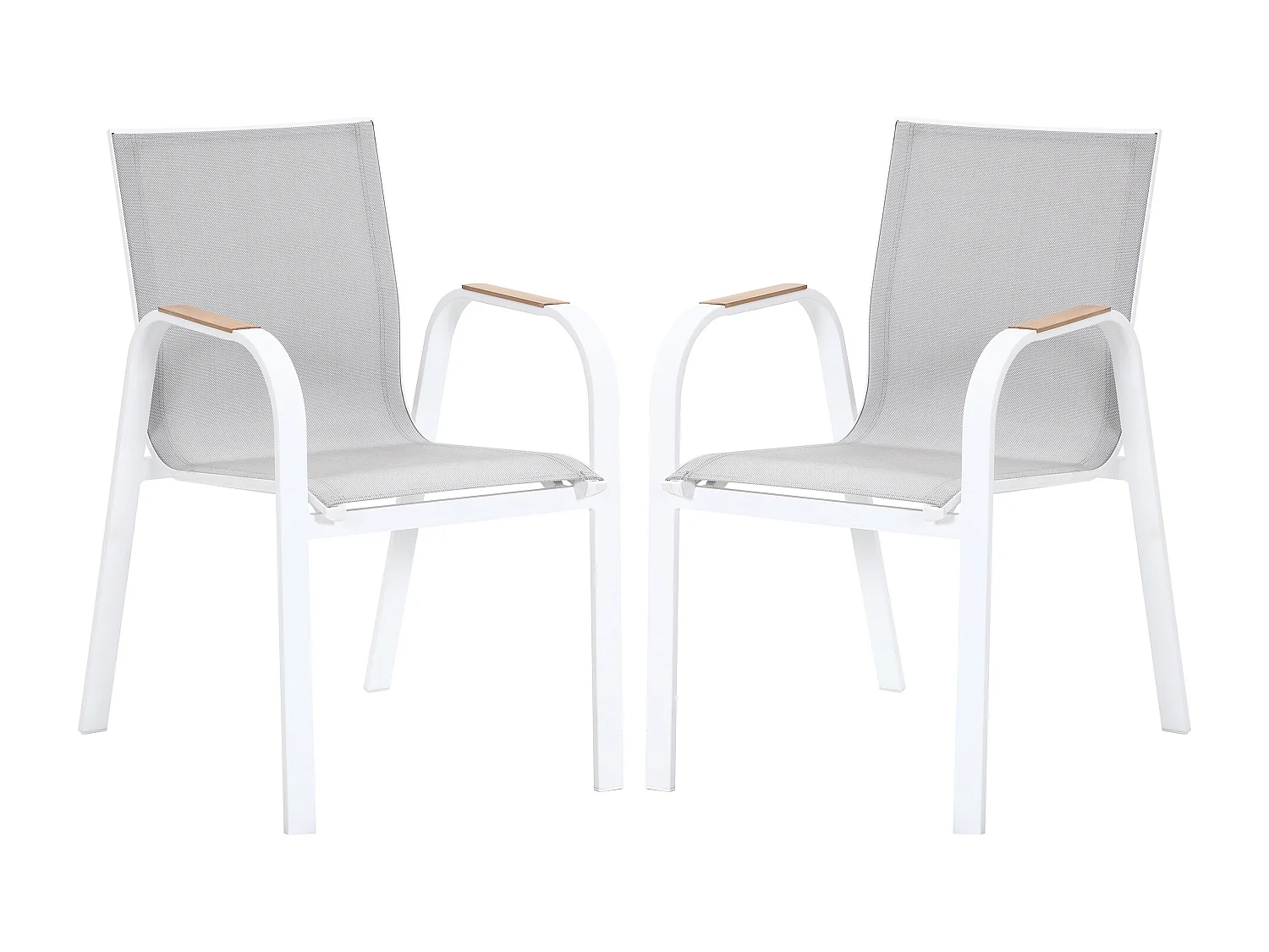 Set van 2 stapelbare tuinstoelen van aluminium en textileen – Lichtgrijs en wit – ZEYVA van MYLIA