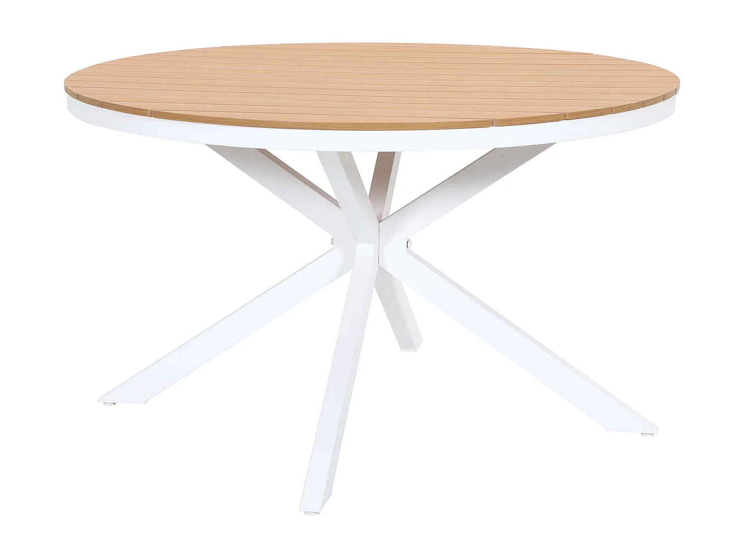 Ronde aluminium tuintafel D.125 cm – Wit en licht naturel – ZEYVA van MYLIA