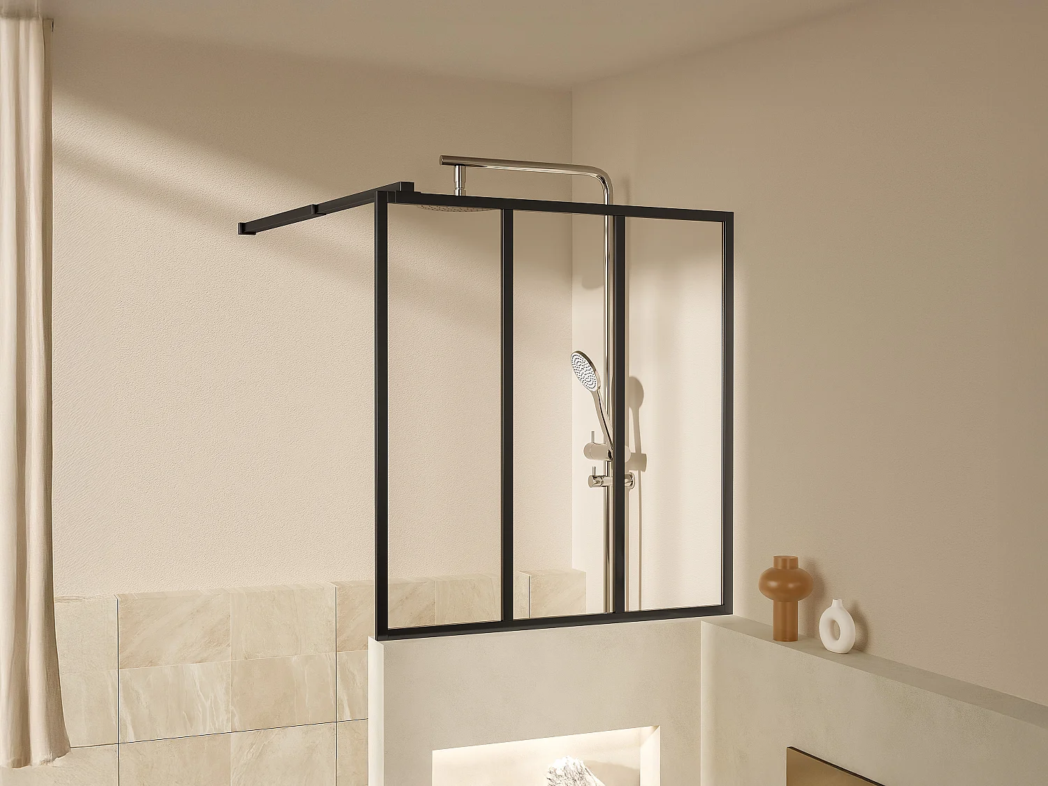 Omkeerbare douchewand mat zwart – Industriële stijl – 90 x 200 – ZONIVRA