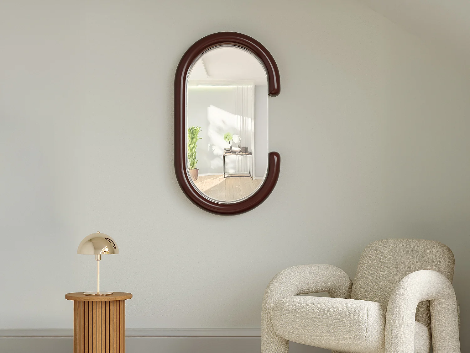 Ovale wandspiegel van paulowniahout, L. 60 x H. 105 cm, Bruin, YALMA