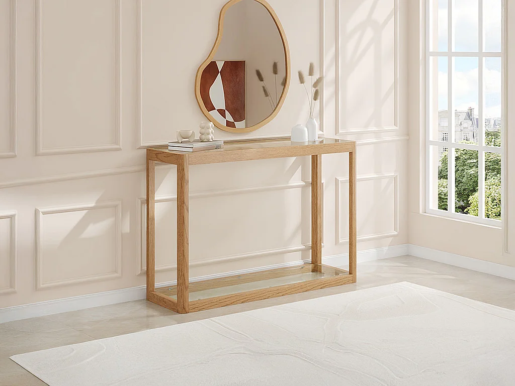 Console van gehard glas en eiken – Transparant en Natuurlijk – ZUNARIL