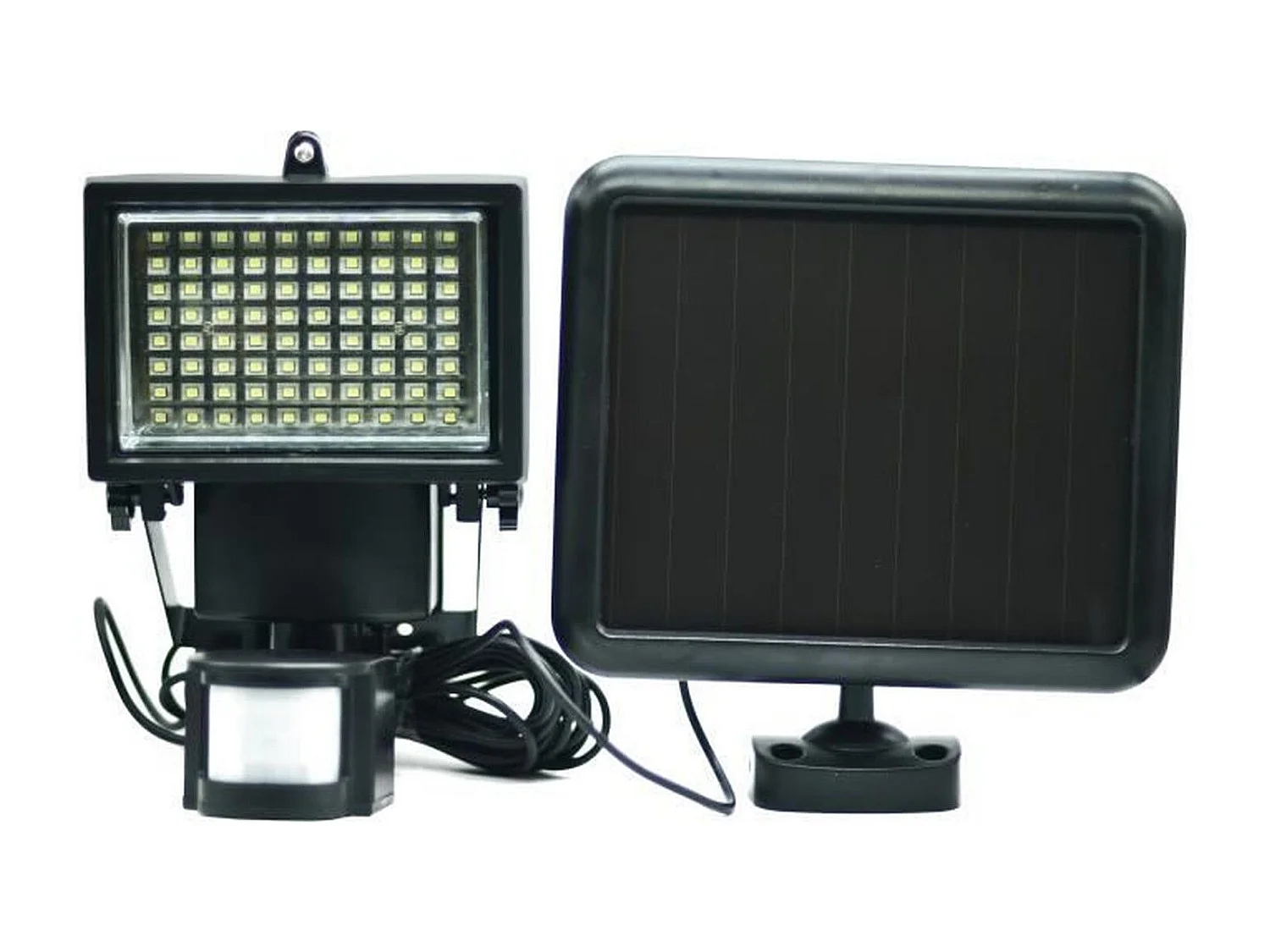 Zwarte GALIX 80 LED SMD witte zonne-spot met bewegingssensor en externe zonnepaneel 0,7W, 650 lumen