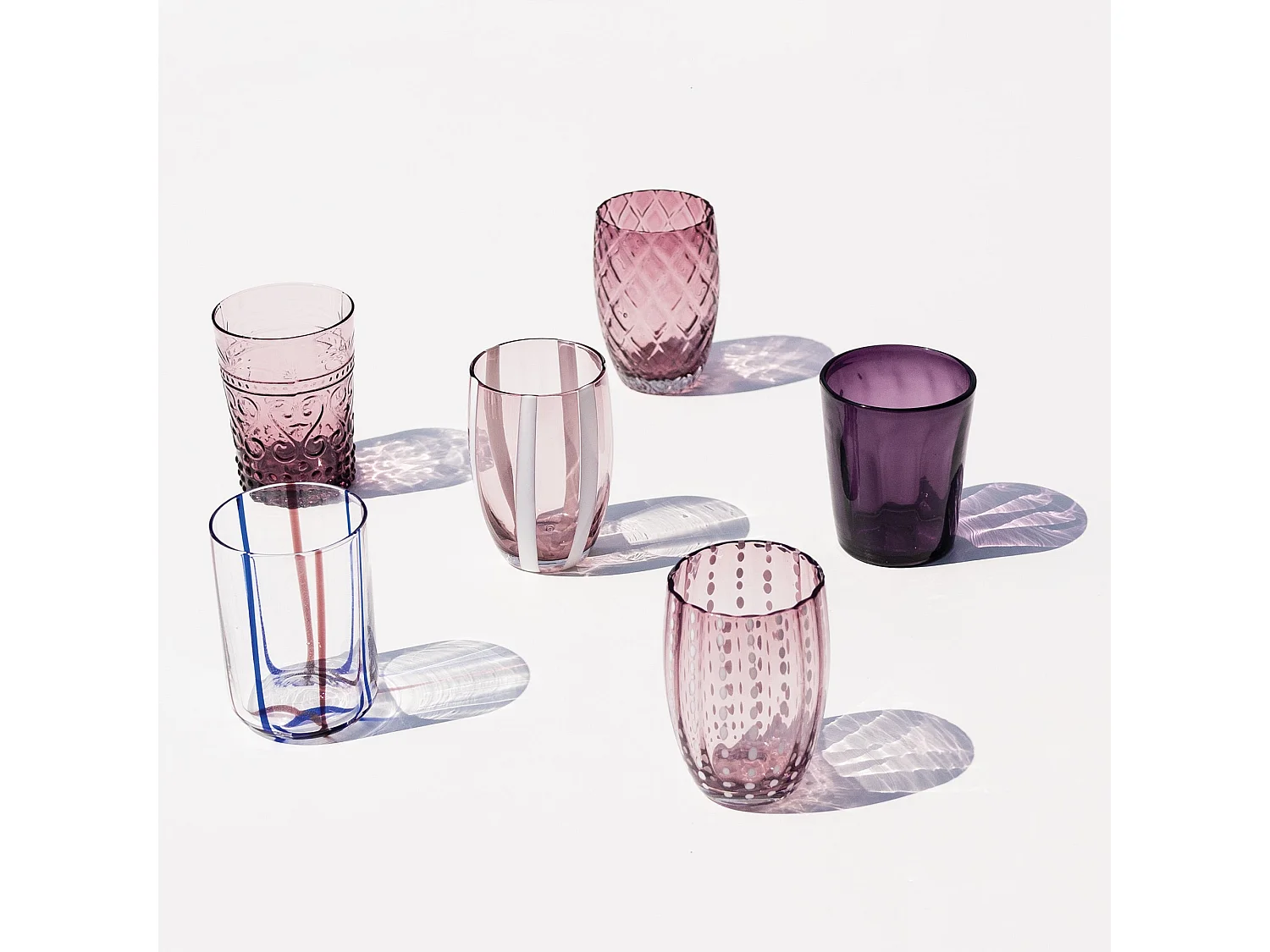 Zafferano Melting Pot x6 verres unicolores – Améthyste, verre soufflé main 32cl, artisanaux pour cocktails, eau, apéritifs