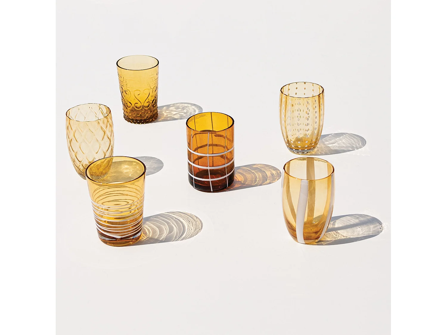 Zafferano Melting Pot x6 verres unicolores – Ambre, verre soufflé main 32cl, artisanaux, design chaleureux, pour cocktails