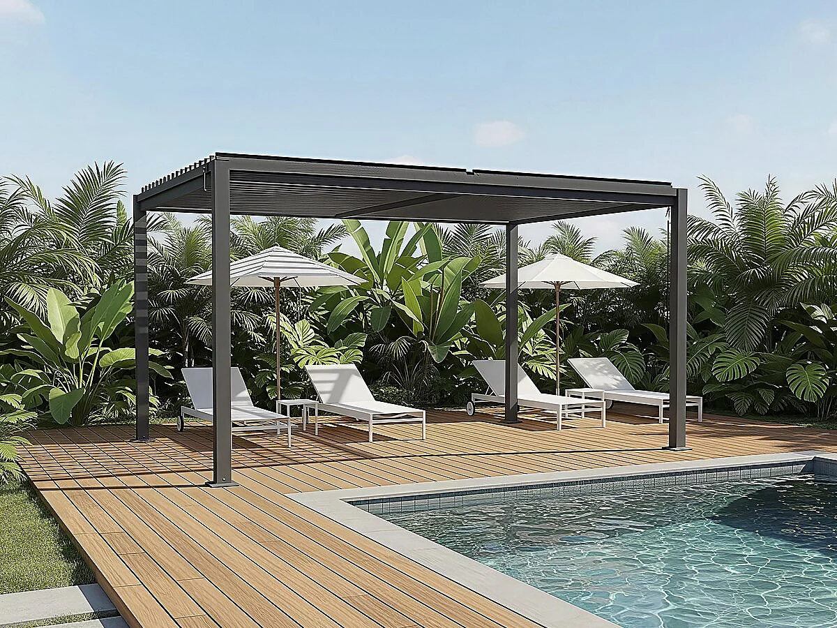 Zelfdragende bioklimatologische pergola Howard met verstelbare lamellen – 3 x 4 m – Grijs