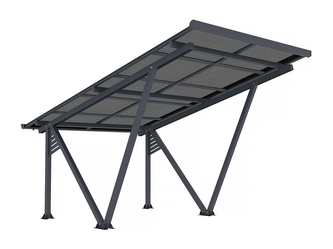 Moderne Aluminium Zonnewagenoverkapping met Geïntegreerde Fotovoltaïsche Panelen – 4,1 kW – 366 x 575 x 366 cm – Grijs